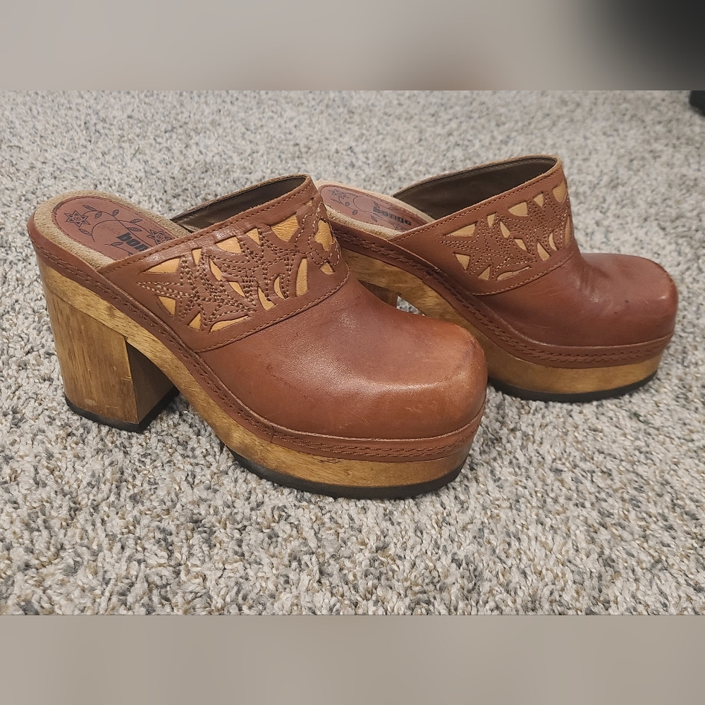 Bongo 90s Chunky Platform Clog Mules Boots Leather Y2K Vintage SIZE 8